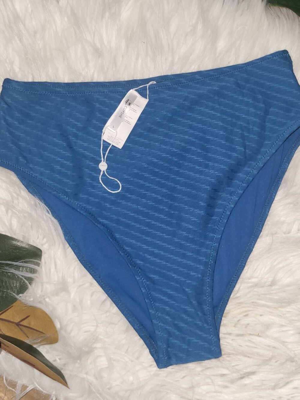 Cupshe Blue High Waisted Bikini Bottom Large L Textured Swimsuit New With Liner